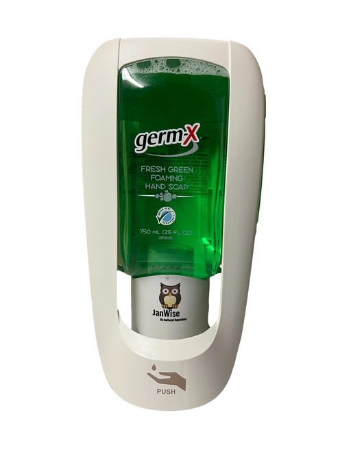 JanWise White Manual Soap Dispenser, 750ML (Fits Germ-X Refills) - Janitorial Superstore