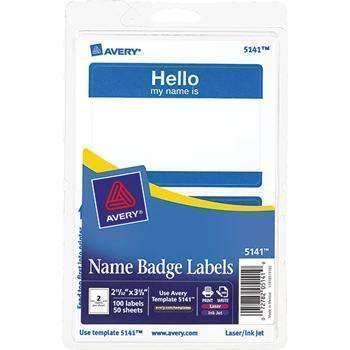 Avery® Printable Self-Adhesive Name Badges, 2-11/32 x 3-3/8, Blue "Hello", 100/Pack - Janitorial Superstore