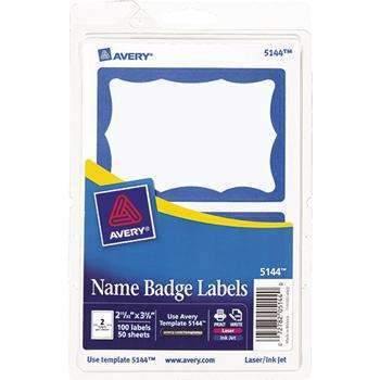 Avery® Printable Self-Adhesive Name Badges, 2-11/32 x 3-3/8, Blue Border, 100/Pack - Janitorial Superstore