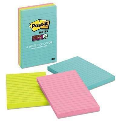 Post-it® Notes Super Sticky Pads in Miami Colors, 4 x 6, 90/Pad, 3 Pads/Pack - Janitorial Superstore