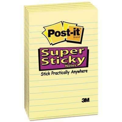Post-it® Notes Super Sticky Canary Yellow Note Pads, Lined, 4 x 6, 90-Sheet, 5/Pack - Janitorial Superstore