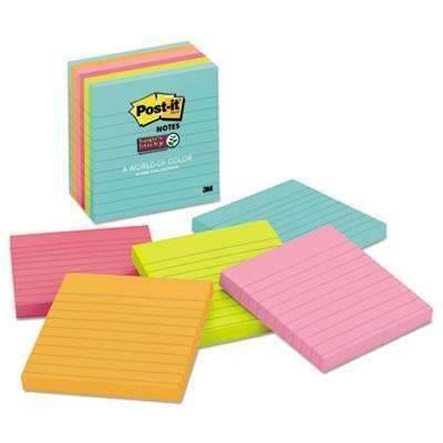 Post-it® Notes Super Sticky Pads in Miami Colors, Lined, 4 x 4, 90/Pad, 6 Pads/Pack - Janitorial Superstore