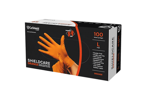 Shieldcare Nitrile, 8mil, Orange Gloves, 100pk - Janitorial Superstore