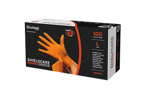Shieldcare Nitrile, 8mil, Orange Gloves, 100pk - Janitorial Superstore