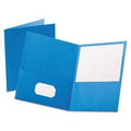 Oxford™ Twin-Pocket Folder, Embossed Leather Grain Paper, Light Blue, 25/Box - Janitorial Superstore