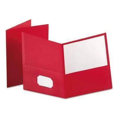 Oxford™ Twin-Pocket Folder, Embossed Leather Grain Paper, Red, 25/Box - Janitorial Superstore