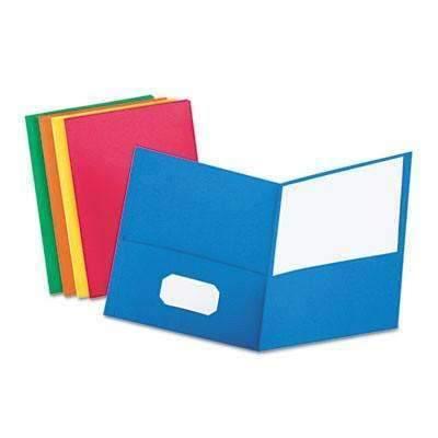 Oxford™ Twin-Pocket Folder, Embossed Leather Grain Paper, Assorted Colors, 25/Box - Janitorial Superstore