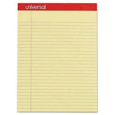 Universal® Perforated Edge Writing Pad, Legal/Margin Rule, Letter, Canary, 50 Sheet, Dozen, 8 1/2"x 11 3/4" - Janitorial Superstore