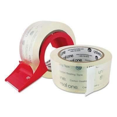 Universal® Heavy-Duty Acrylic Box Sealing Tape w/Disp, 48mm x 50m, 3" Core, Clear, 2/Pack - Janitorial Superstore