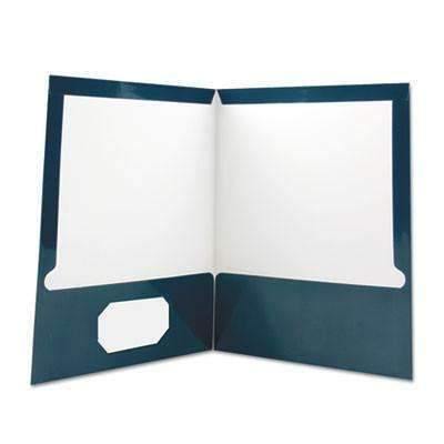Universal® Laminated Two-Pocket Folder, Cardboard Paper, Navy, 11 x 8 1/2, 25/Box - Janitorial Superstore