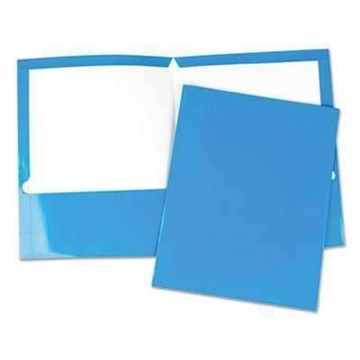 Universal® Laminated Two-Pocket Folder, Cardboard Paper, Blue, 11 x 8 1/2, 25/Box - Janitorial Superstore