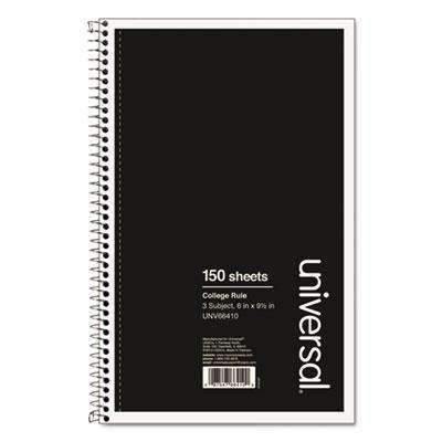 Universal® 3 Sub. Wirebound Notebook, 9 1/2 x 6, College Rule, 120 Sheets, Black Cover - Janitorial Superstore