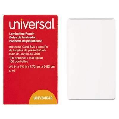 Universal® Clear Laminating Pouches, 5 mil, 2 1/4 X 3 3/4, Business Card Size, 100/Box - Janitorial Superstore