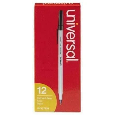 Economy Ballpoint Stick Oil-Based Pen, Black Ink, Fine, 12 Pack (UNV27420) - Janitorial Superstore