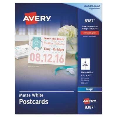 Avery® Postcards for Inkjet Printers, 4 1/4 x 5 1/2, Matte White, 4/Sheet, 200/Box 8387 - Janitorial Superstore