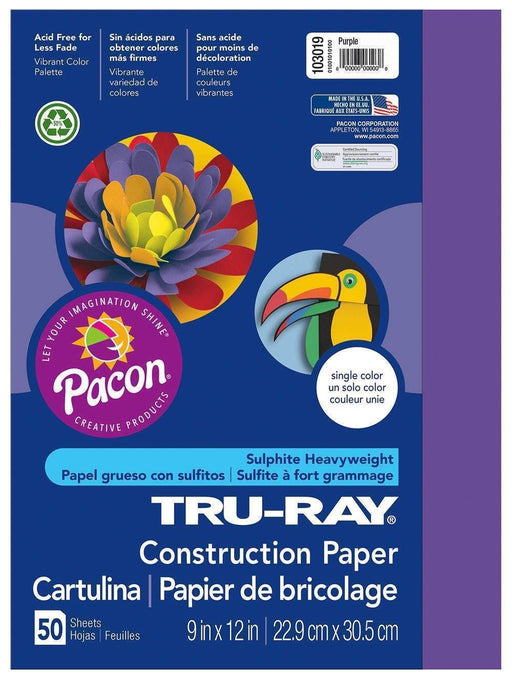 Pacon Tru-Ray Construction Paper (103019), 12" x 9", Purple, 50 Sheets - Janitorial Superstore