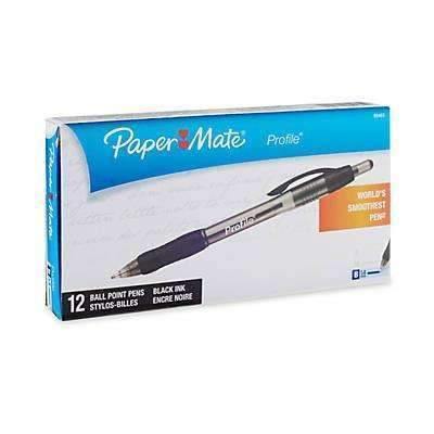 Paper Mate Profile Ballpoint Pens, Bold Point, Black, Box of 12 - Janitorial Superstore