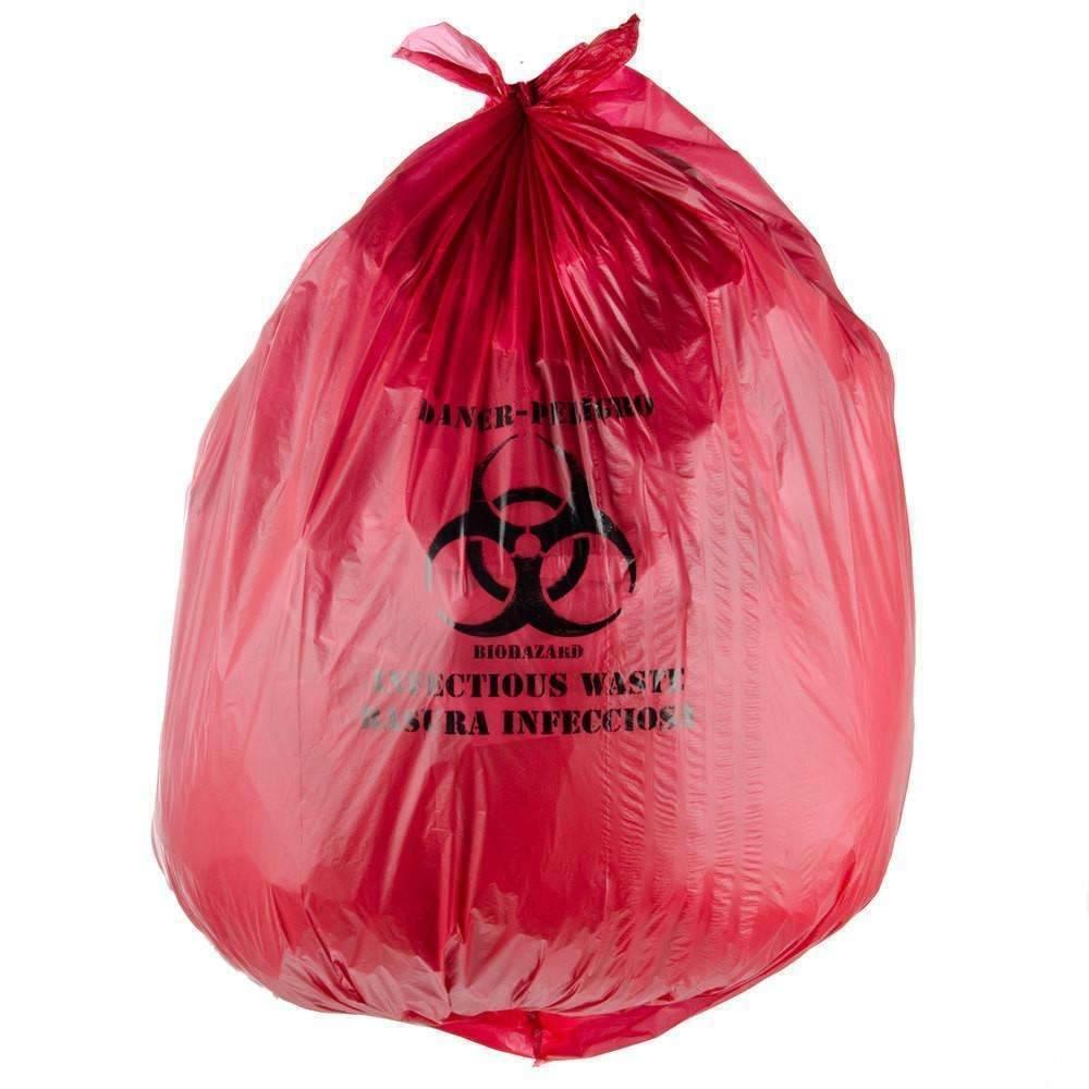 Healthcare Biohazard Printed Can Liners, 8-10 gal, 1.3 mil, 24" x 23", Red, 500/Carton (HERA4823PR) - Janitorial Superstore