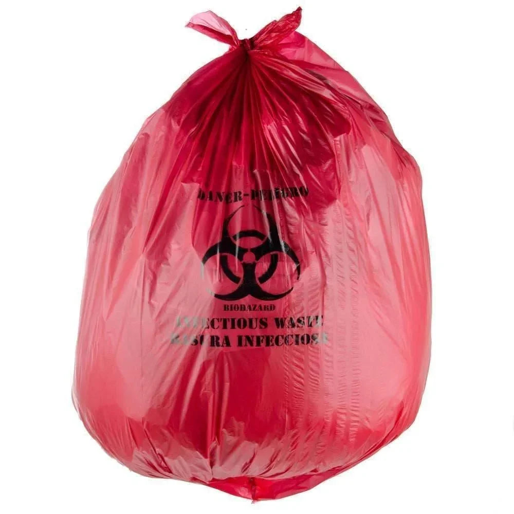Healthcare Biohazard Printed Can Liners, 8-10 gal, 1.3 mil, 24" x 23", Red, 500/Carton (HERA4823PR) - Janitorial Superstore