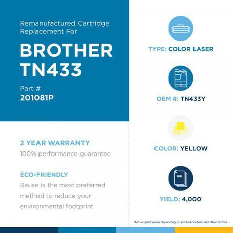 JSS Remanufactured High Yield Yellow Toner Cartridge for Brother TN433Y - Janitorial Superstore
